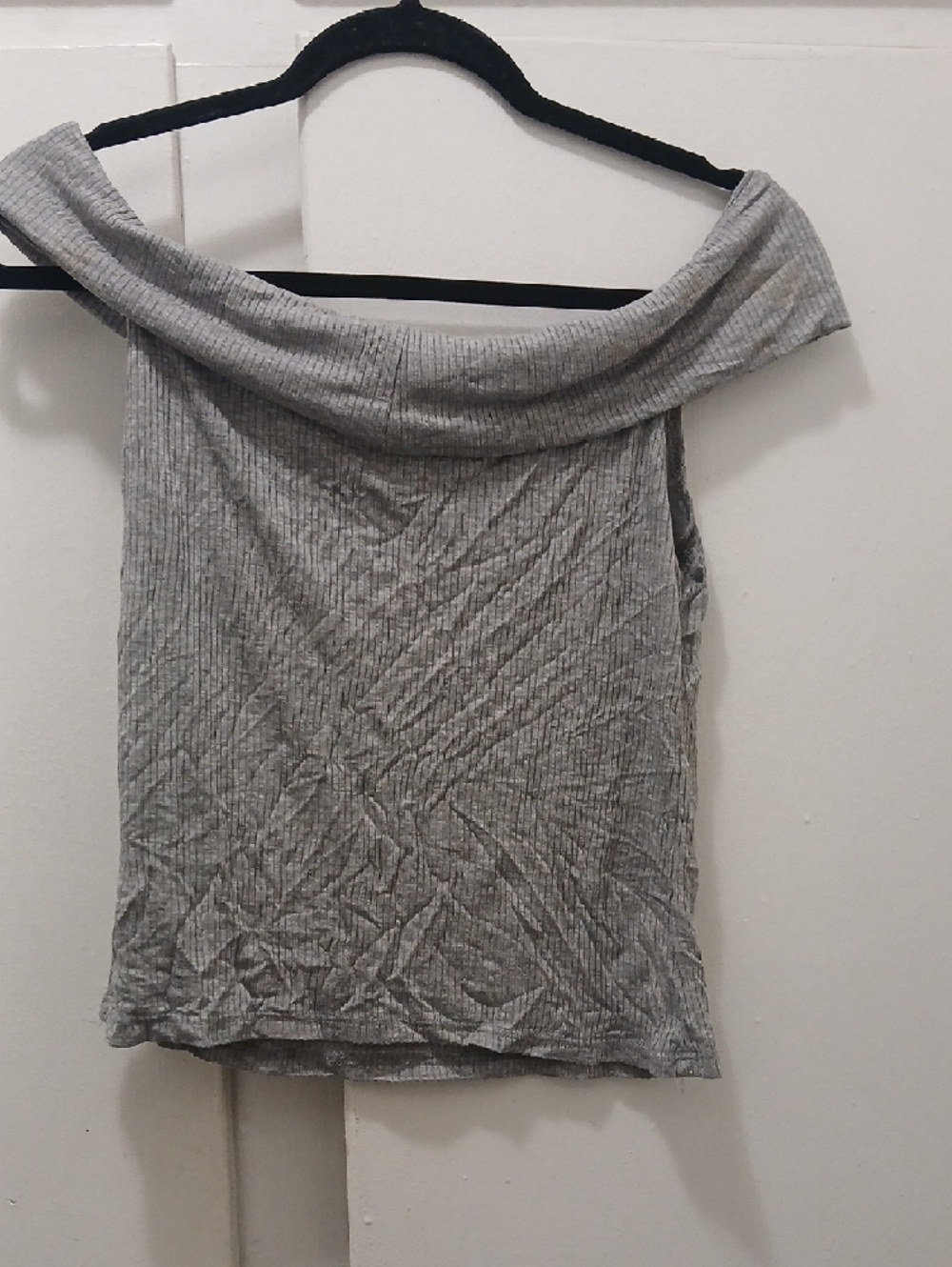 Off-Shoulder Ribbed Womens Top - Gray - Picture 5 of 7